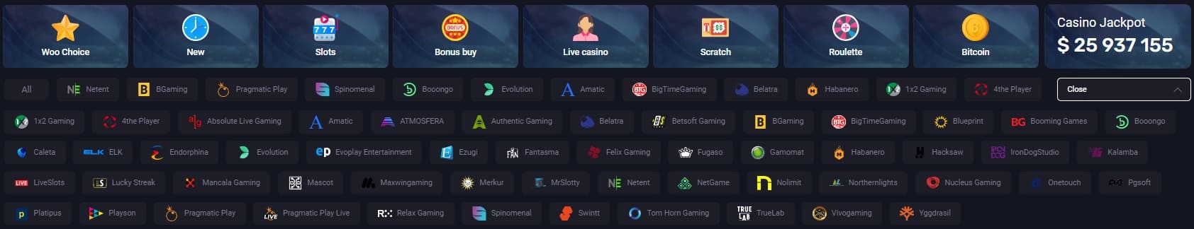 woocasino games and software developers