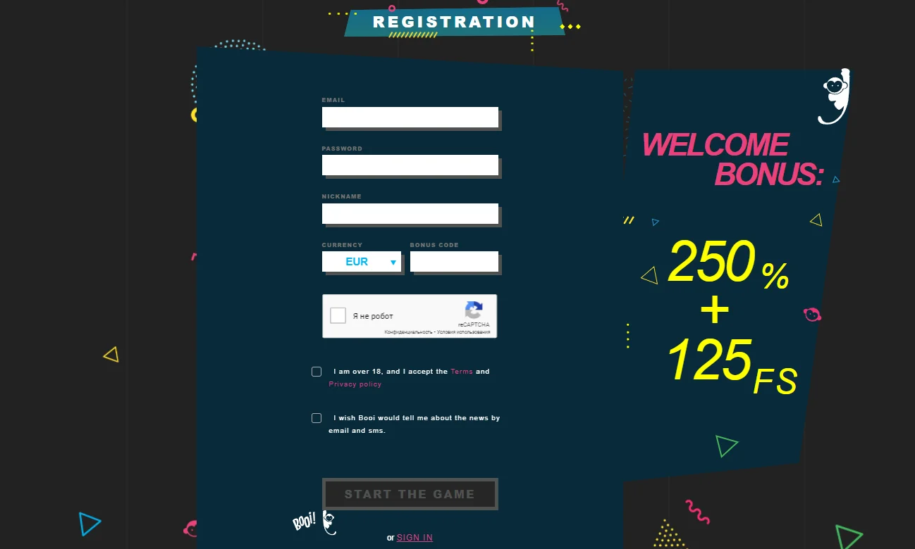 Registration at Booi Casino