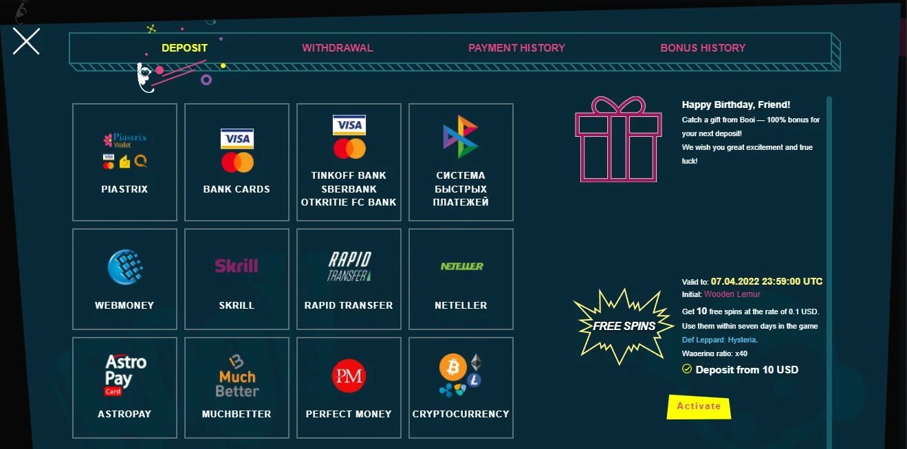 Deposits & Withdrawals