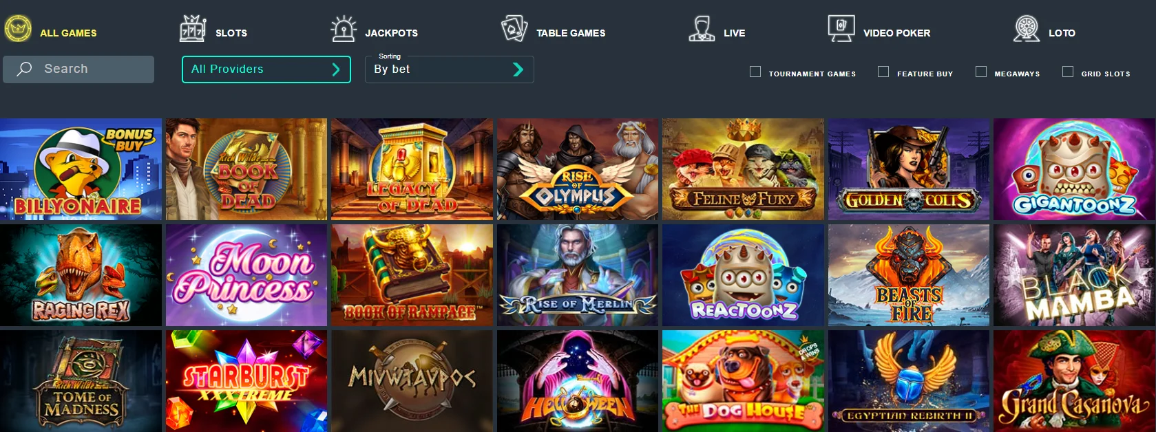 Selection of Games and Providers