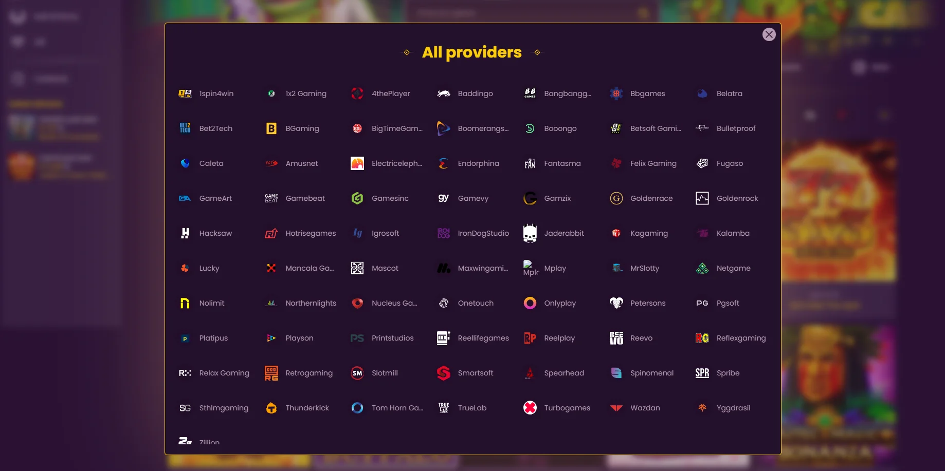 Selection of Games and Providers