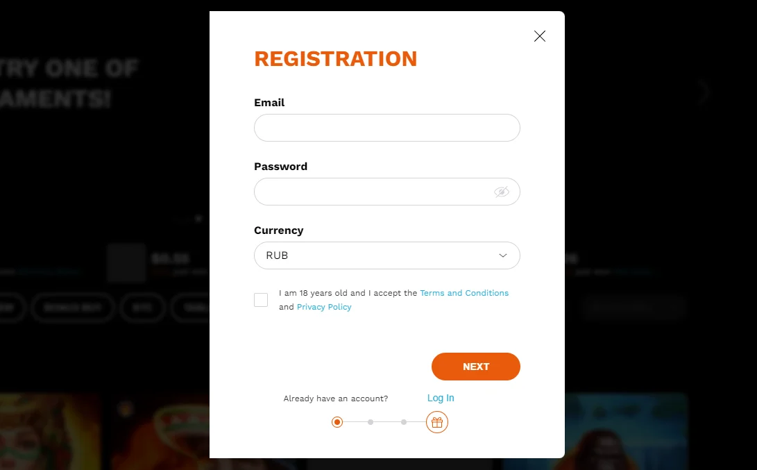 Registration at LevelUp Casino