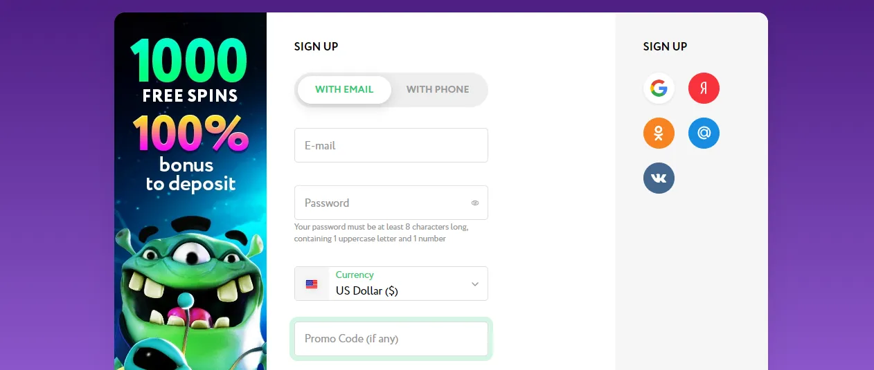 Registration at Pokerdom Casino