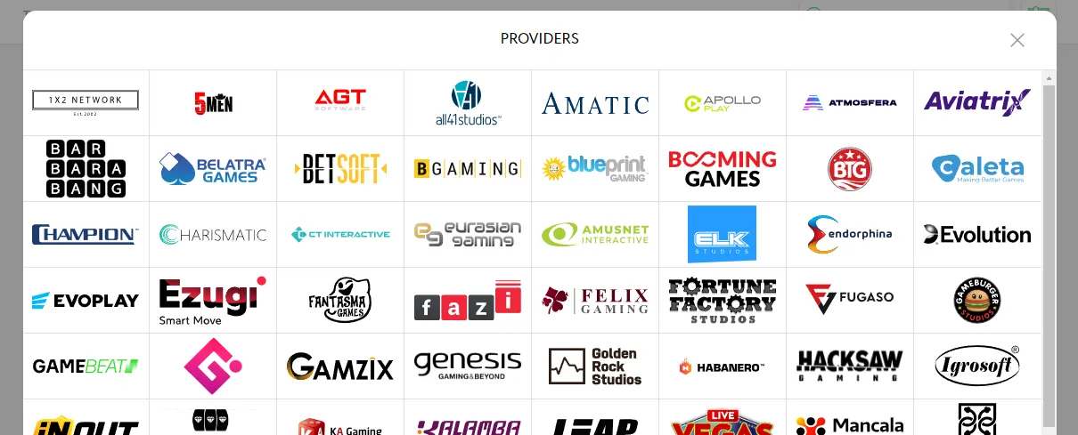 Selection of Games and Providers