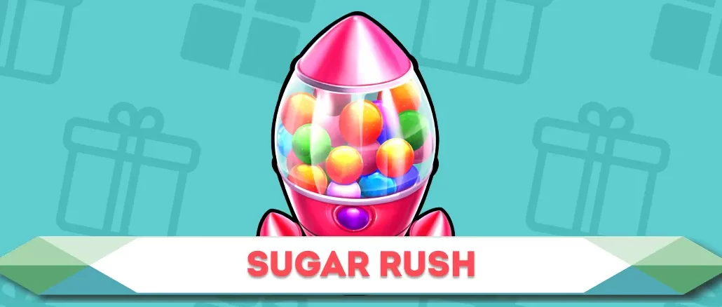 Sugar Rush slot game interface showing the candy-themed grid and multipliers